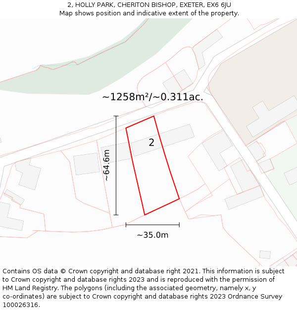 2, HOLLY PARK, CHERITON BISHOP, EXETER, EX6 6JU: Plot and title map