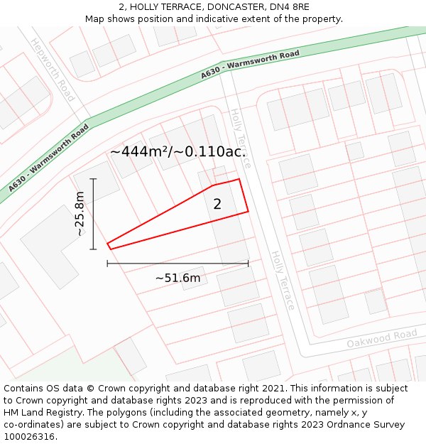 2, HOLLY TERRACE, DONCASTER, DN4 8RE: Plot and title map