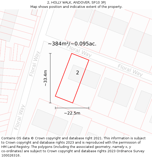 2, HOLLY WALK, ANDOVER, SP10 3PJ: Plot and title map