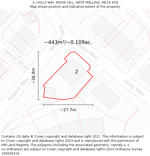 2, HOLLY WAY, KINGS HILL, WEST MALLING, ME19 4NS: Plot and title map