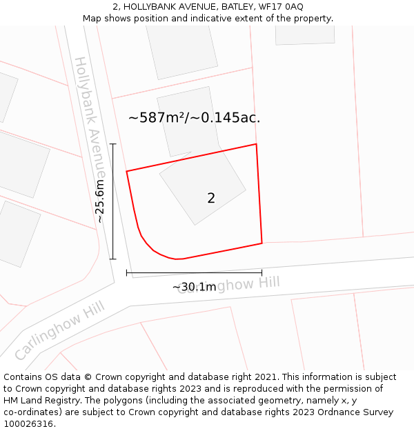 2, HOLLYBANK AVENUE, BATLEY, WF17 0AQ: Plot and title map