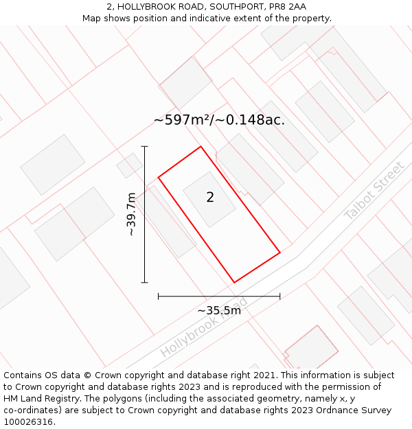 2, HOLLYBROOK ROAD, SOUTHPORT, PR8 2AA: Plot and title map