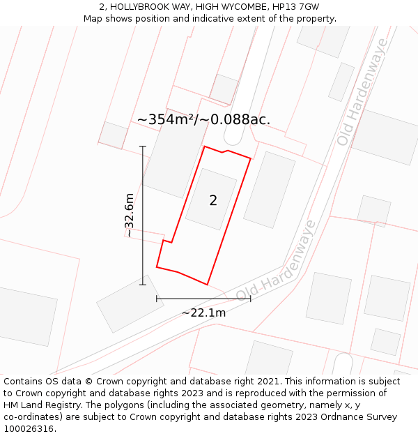2, HOLLYBROOK WAY, HIGH WYCOMBE, HP13 7GW: Plot and title map