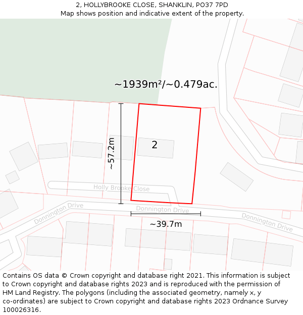2, HOLLYBROOKE CLOSE, SHANKLIN, PO37 7PD: Plot and title map