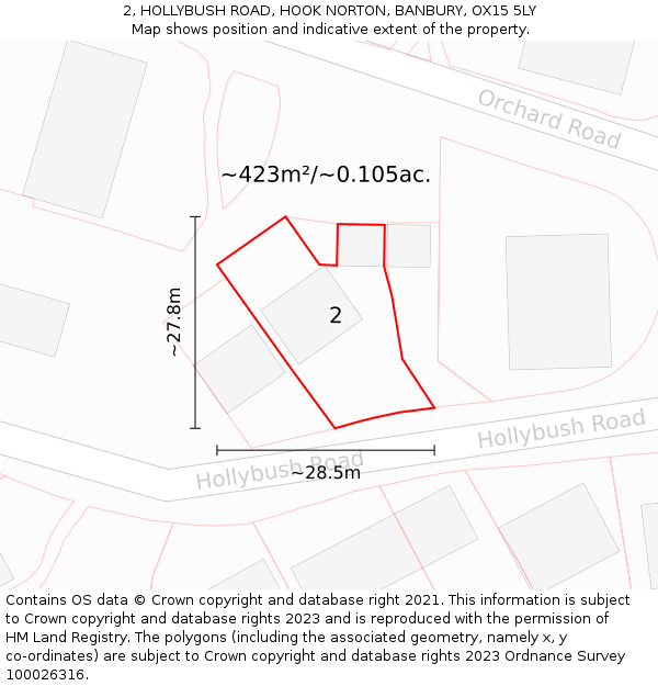 2, HOLLYBUSH ROAD, HOOK NORTON, BANBURY, OX15 5LY: Plot and title map