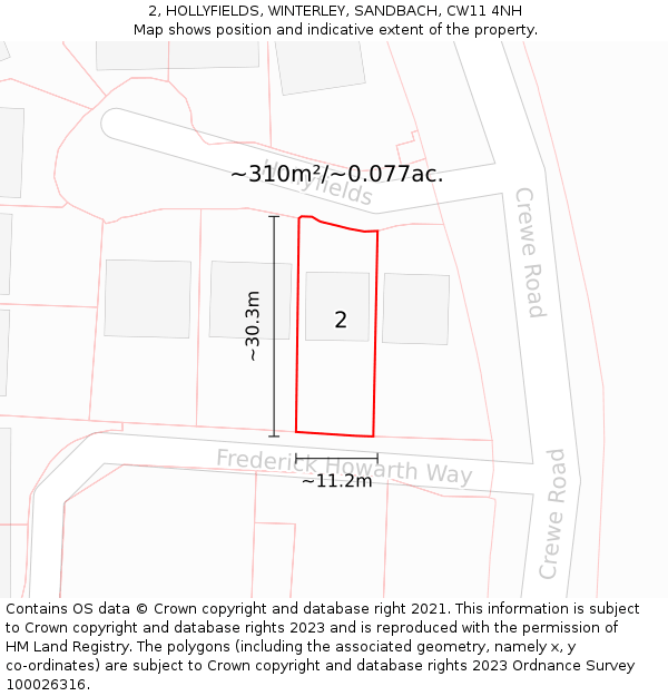 2, HOLLYFIELDS, WINTERLEY, SANDBACH, CW11 4NH: Plot and title map