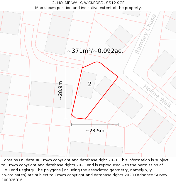 2, HOLME WALK, WICKFORD, SS12 9GE: Plot and title map