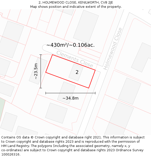 2, HOLMEWOOD CLOSE, KENILWORTH, CV8 2JE: Plot and title map