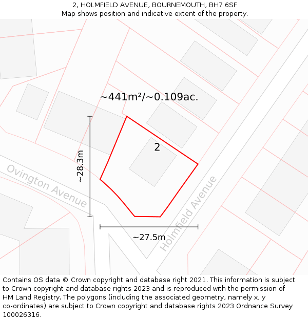 2, HOLMFIELD AVENUE, BOURNEMOUTH, BH7 6SF: Plot and title map