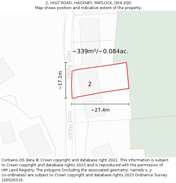 2, HOLT ROAD, HACKNEY, MATLOCK, DE4 2QD: Plot and title map