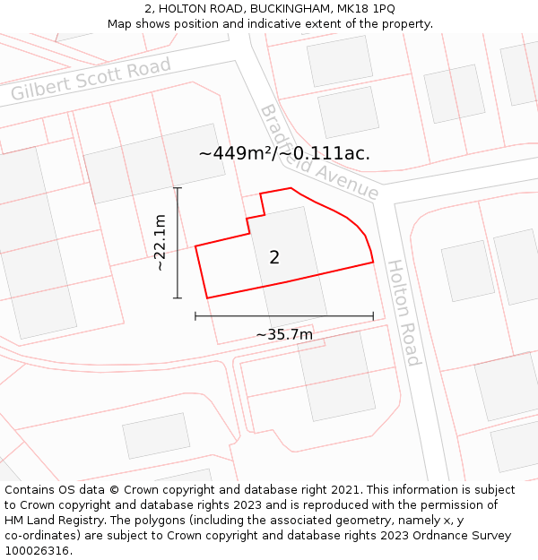 2, HOLTON ROAD, BUCKINGHAM, MK18 1PQ: Plot and title map