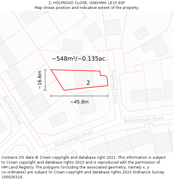 2, HOLYROOD CLOSE, OAKHAM, LE15 6SF: Plot and title map