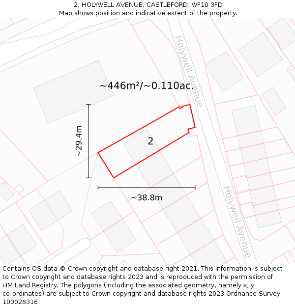 2, HOLYWELL AVENUE, CASTLEFORD, WF10 3FD: Plot and title map