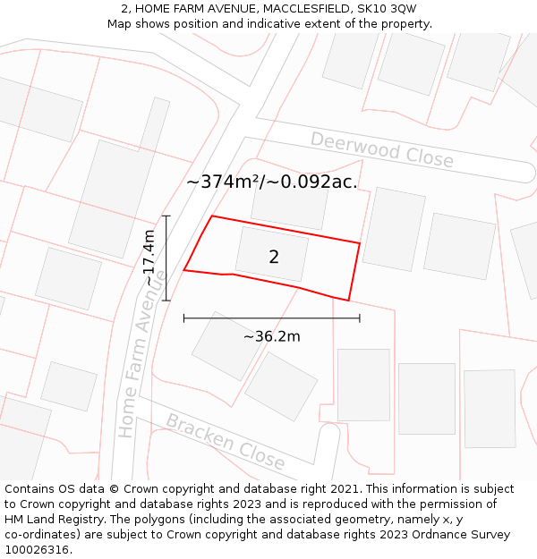 2, HOME FARM AVENUE, MACCLESFIELD, SK10 3QW: Plot and title map