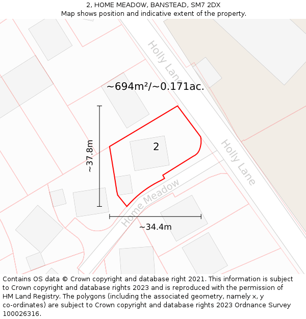 2, HOME MEADOW, BANSTEAD, SM7 2DX: Plot and title map