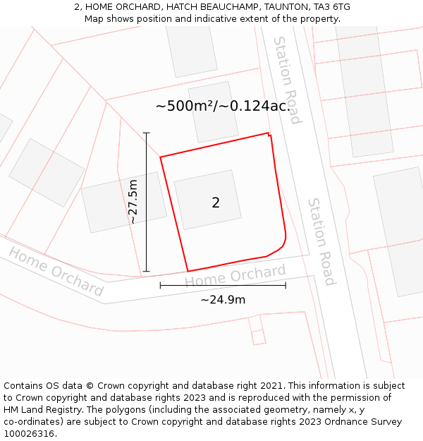 2, HOME ORCHARD, HATCH BEAUCHAMP, TAUNTON, TA3 6TG: Plot and title map