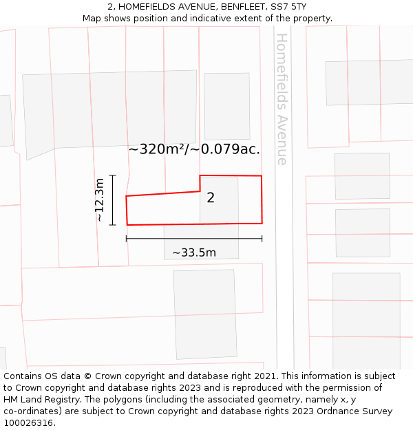 2, HOMEFIELDS AVENUE, BENFLEET, SS7 5TY: Plot and title map