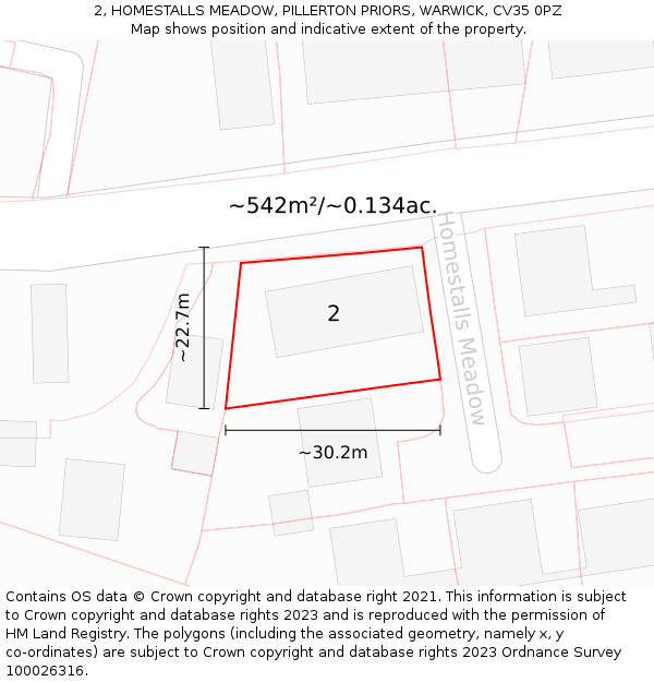2, HOMESTALLS MEADOW, PILLERTON PRIORS, WARWICK, CV35 0PZ: Plot and title map