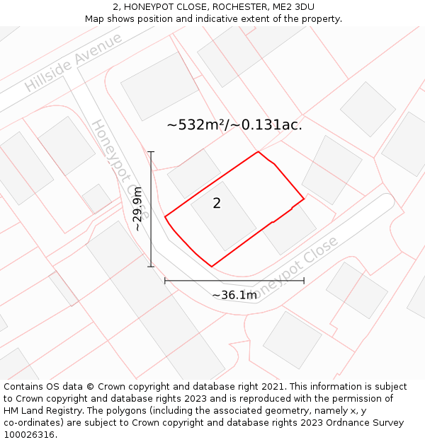 2, HONEYPOT CLOSE, ROCHESTER, ME2 3DU: Plot and title map