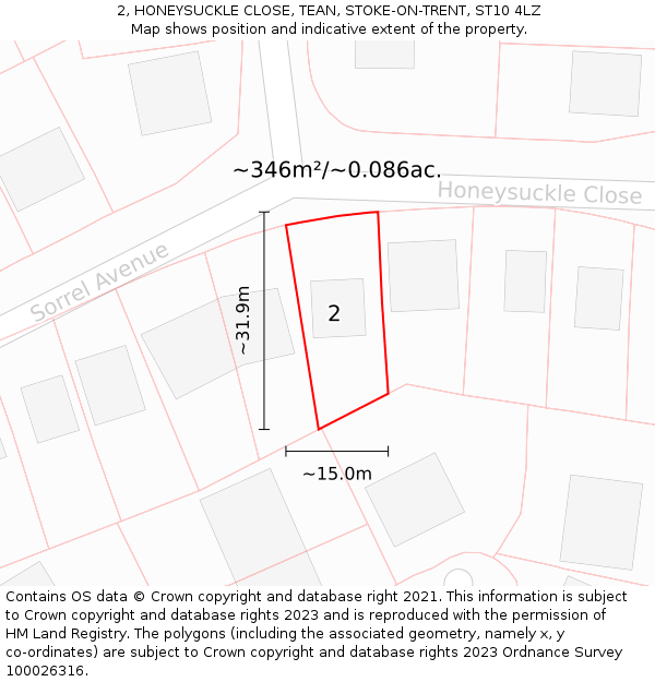 2, HONEYSUCKLE CLOSE, TEAN, STOKE-ON-TRENT, ST10 4LZ: Plot and title map