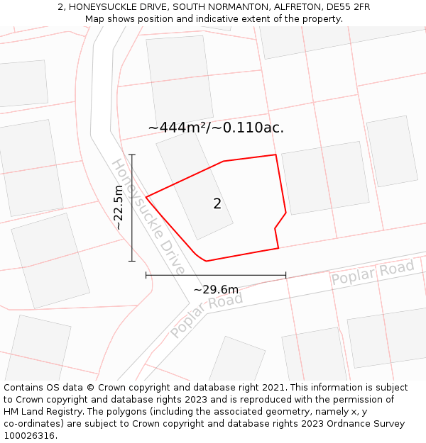 2, HONEYSUCKLE DRIVE, SOUTH NORMANTON, ALFRETON, DE55 2FR: Plot and title map