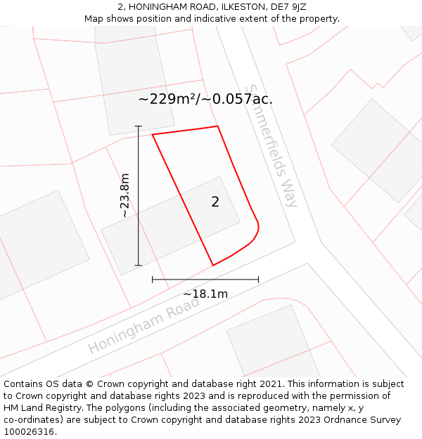 2, HONINGHAM ROAD, ILKESTON, DE7 9JZ: Plot and title map