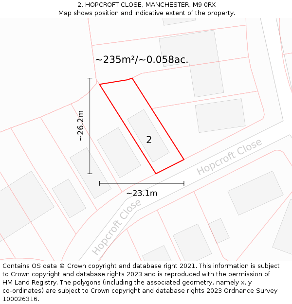 2, HOPCROFT CLOSE, MANCHESTER, M9 0RX: Plot and title map