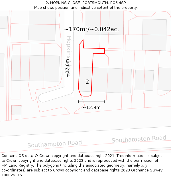 2, HOPKINS CLOSE, PORTSMOUTH, PO6 4SP: Plot and title map