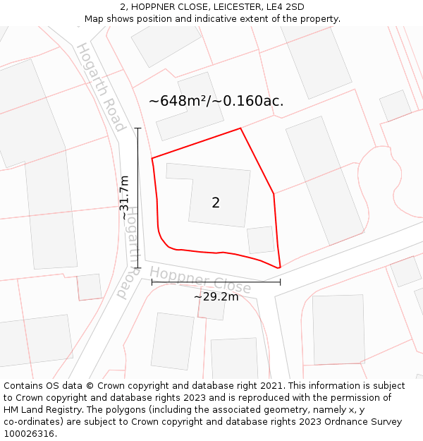 2, HOPPNER CLOSE, LEICESTER, LE4 2SD: Plot and title map