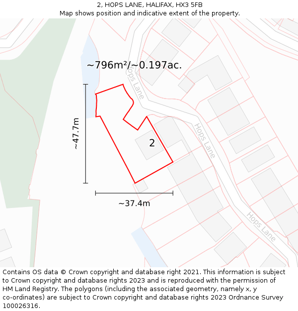 2, HOPS LANE, HALIFAX, HX3 5FB: Plot and title map