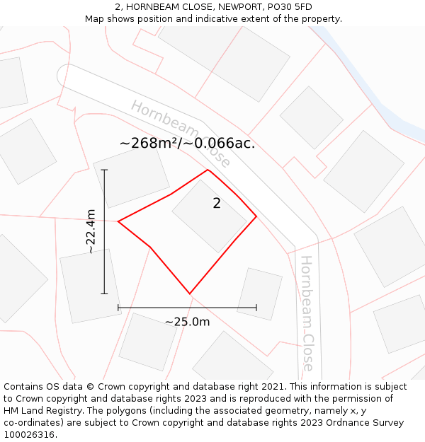 2, HORNBEAM CLOSE, NEWPORT, PO30 5FD: Plot and title map
