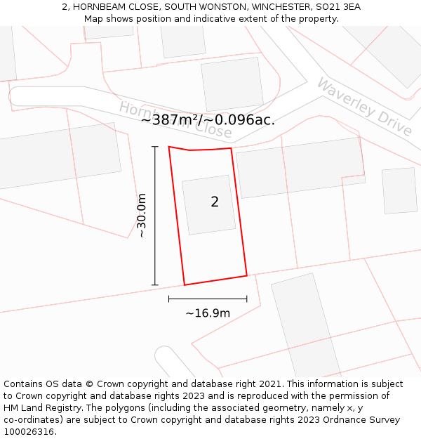 2, HORNBEAM CLOSE, SOUTH WONSTON, WINCHESTER, SO21 3EA: Plot and title map