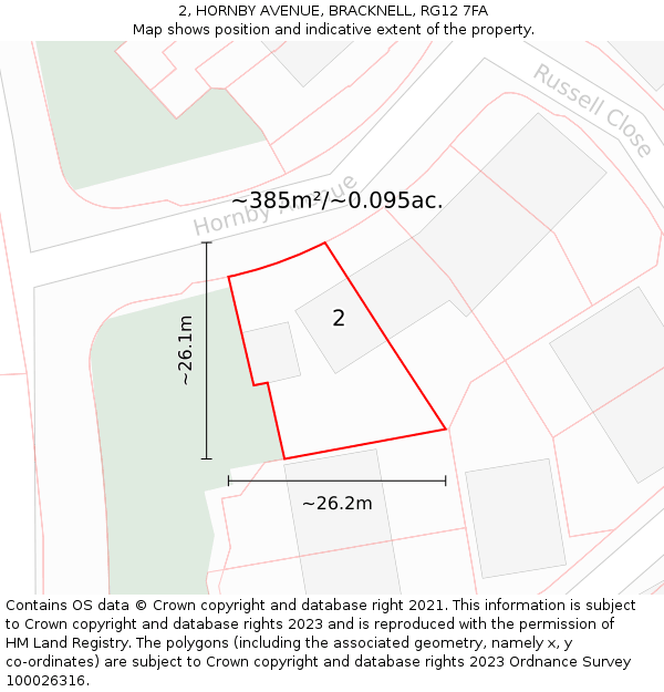 2, HORNBY AVENUE, BRACKNELL, RG12 7FA: Plot and title map