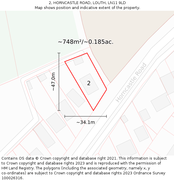 2, HORNCASTLE ROAD, LOUTH, LN11 9LD: Plot and title map