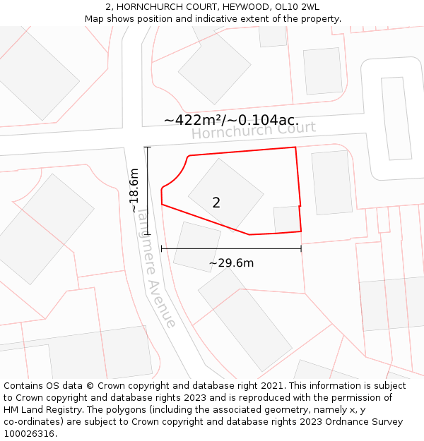 2, HORNCHURCH COURT, HEYWOOD, OL10 2WL: Plot and title map