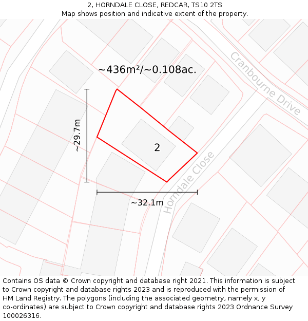 2, HORNDALE CLOSE, REDCAR, TS10 2TS: Plot and title map