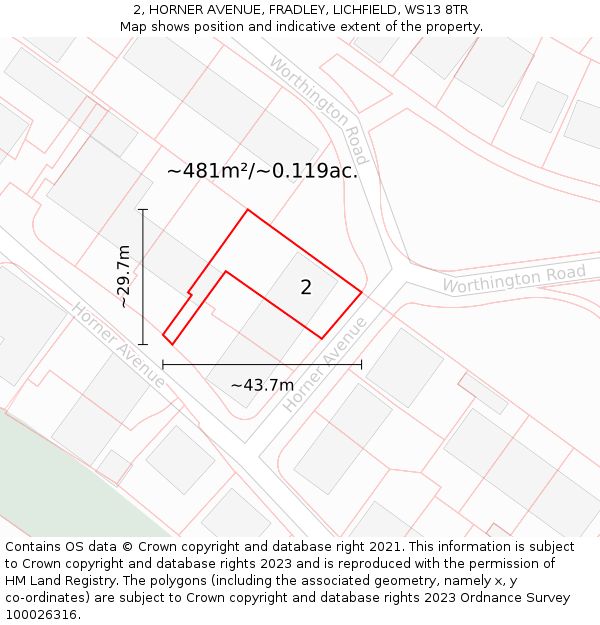 2, HORNER AVENUE, FRADLEY, LICHFIELD, WS13 8TR: Plot and title map