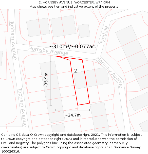 2, HORNSBY AVENUE, WORCESTER, WR4 0PN: Plot and title map