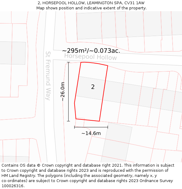 2, HORSEPOOL HOLLOW, LEAMINGTON SPA, CV31 1AW: Plot and title map