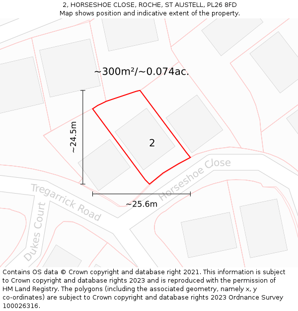 2, HORSESHOE CLOSE, ROCHE, ST AUSTELL, PL26 8FD: Plot and title map