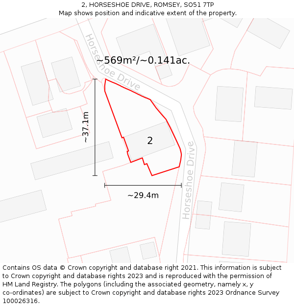 2, HORSESHOE DRIVE, ROMSEY, SO51 7TP: Plot and title map