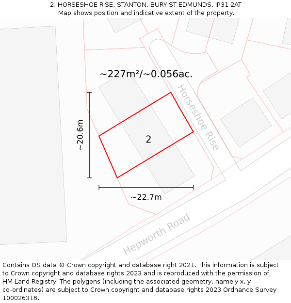 2, HORSESHOE RISE, STANTON, BURY ST EDMUNDS, IP31 2AT: Plot and title map