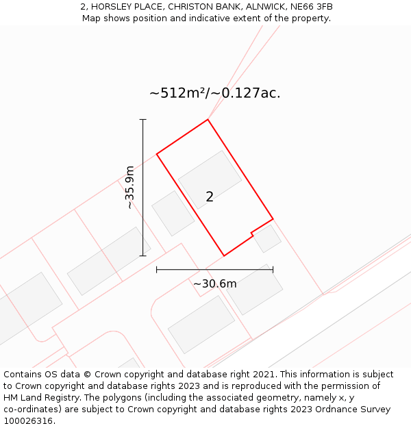 2, HORSLEY PLACE, CHRISTON BANK, ALNWICK, NE66 3FB: Plot and title map