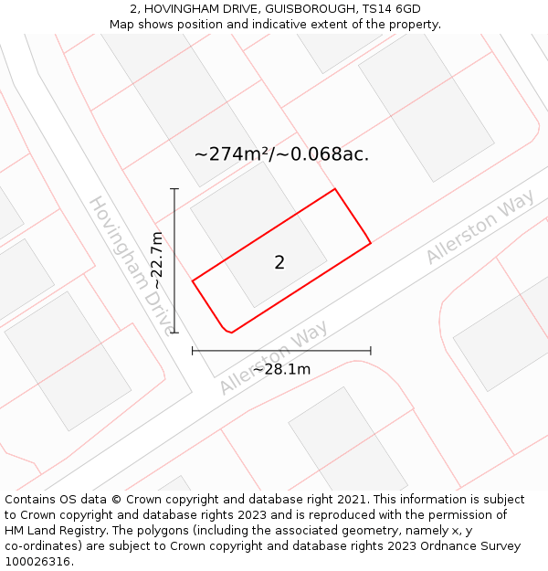 2, HOVINGHAM DRIVE, GUISBOROUGH, TS14 6GD: Plot and title map