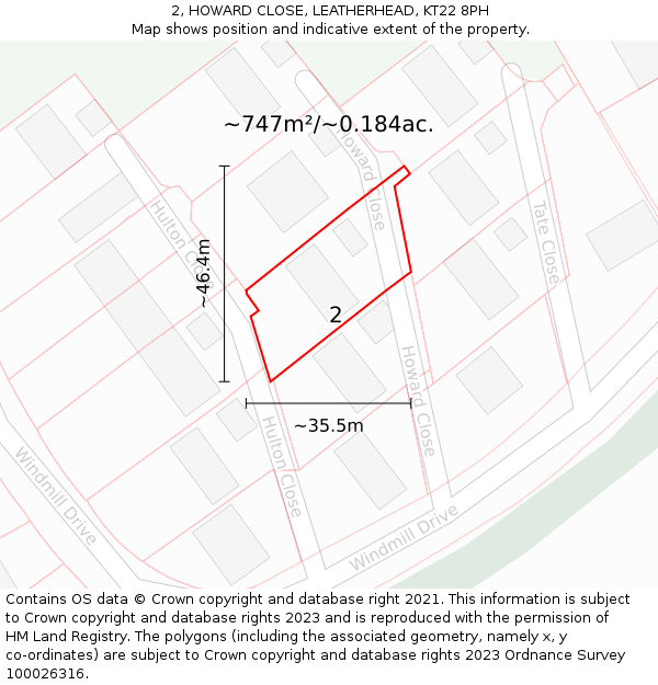 2, HOWARD CLOSE, LEATHERHEAD, KT22 8PH: Plot and title map