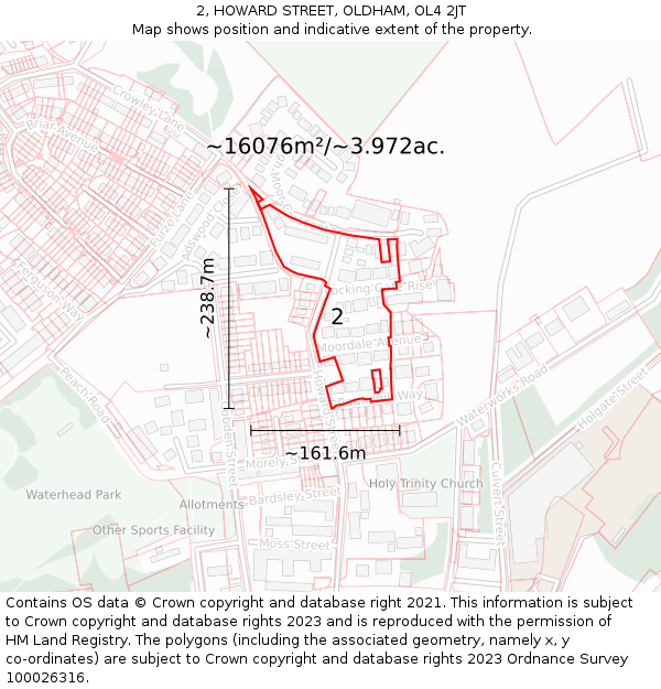 2, HOWARD STREET, OLDHAM, OL4 2JT: Plot and title map