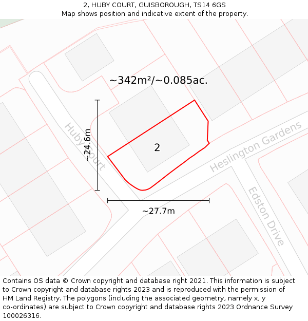 2, HUBY COURT, GUISBOROUGH, TS14 6GS: Plot and title map