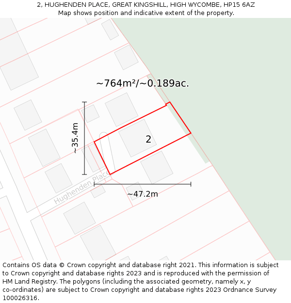 2, HUGHENDEN PLACE, GREAT KINGSHILL, HIGH WYCOMBE, HP15 6AZ: Plot and title map