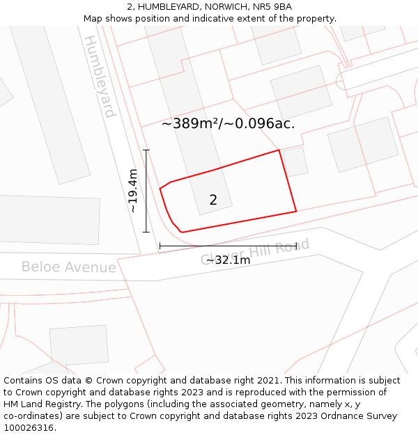 2, HUMBLEYARD, NORWICH, NR5 9BA: Plot and title map