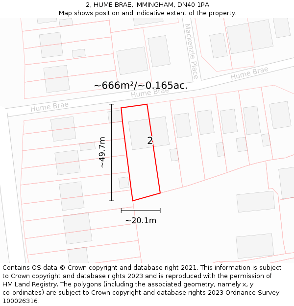 2, HUME BRAE, IMMINGHAM, DN40 1PA: Plot and title map